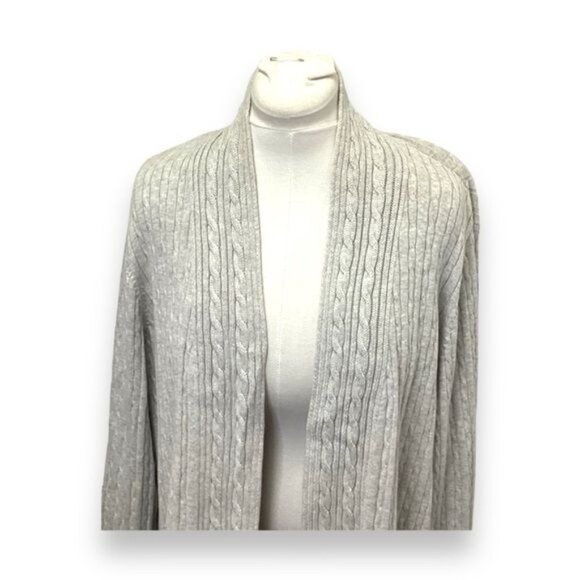 Kim Rogers Curvy Women’s Open Front Cable Knit Cotton Cardigan, Gray, size 2X - Picture 2 of 7